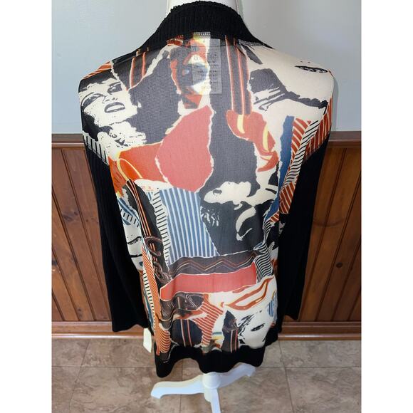 NWT Womens Alain Weiz Sheer Abstract Zip Up Sweater‎ Sleeve Blouse Size 16 - Picture 6 of 10